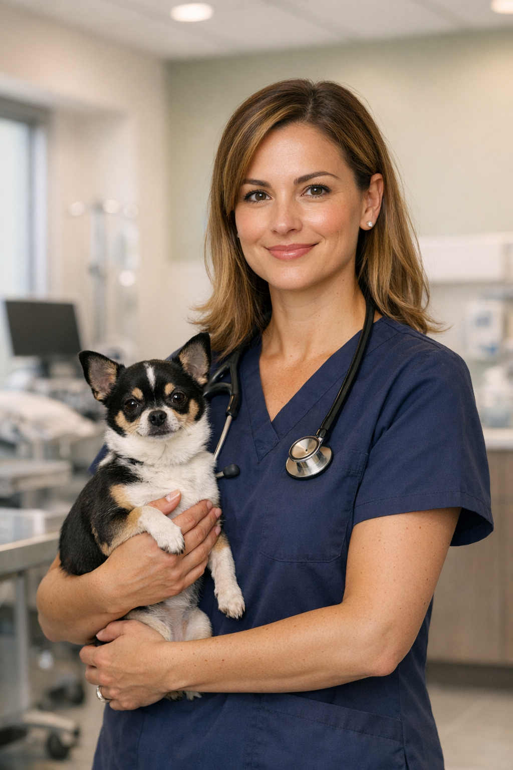 Dr. Ayşe Demir küçük bir köpekle portresi