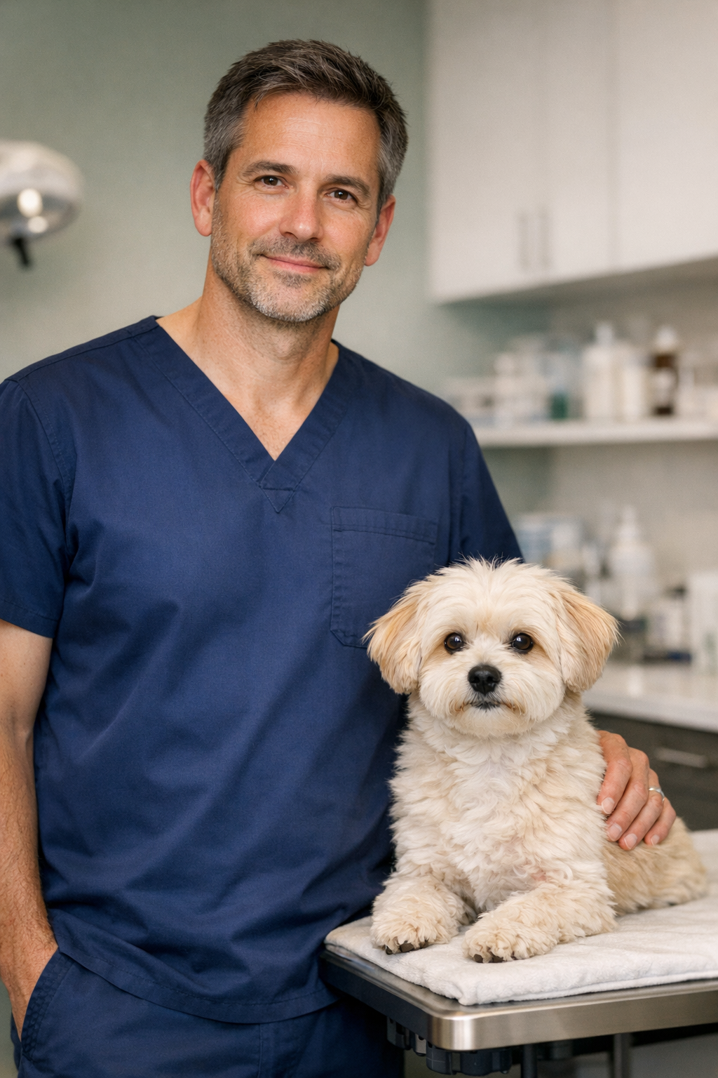 Dr. Emre Kaya küçük bir köpekle portresi