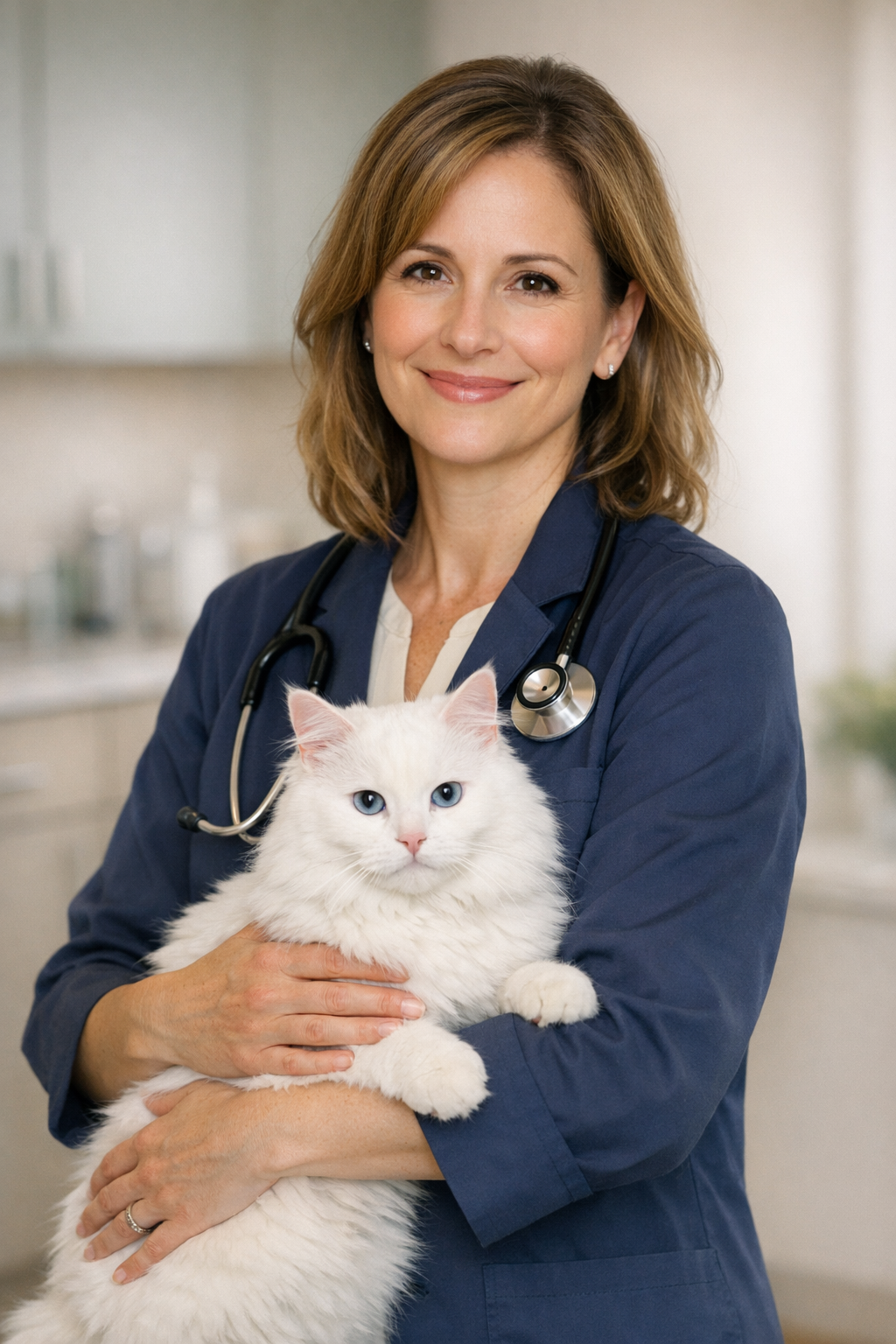 Dr. Lara Yılmaz beyaz bir kediyle portresi